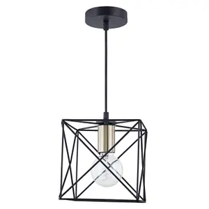 First Choice Lighting Geosphere Matt Black with Brushed Gold Pendant Ceiling Light