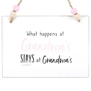 Something Different What Happens At Grandmas Hanging Sign White/Pink/Black (One Size)