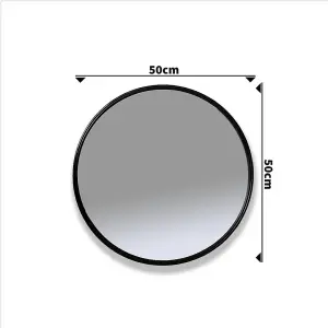 Trendi 50cm Round Mirror Wall Mounted Vanity Mirror Ideal for Bathroom Dressing Room and Living Room Decor in Sleek Black