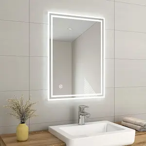 EMKE 600x800 mm LED Illuminated Bathroom Mirror with Touch Switch and Demister Pad, Wall Mounted