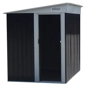 Charcoal Black Garden Metal Pent Roof Furniture Storage Tool Shed with Sliding Door