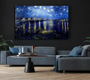 Van Gogh Starry Night Over The Rhone Blue Canvas Print Wall Art - Medium 20 x 32 Inches