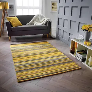 Melrose Mubai Stripe Wool Made Ochre Area Rug 160/230cm