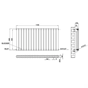 Horizontal White Double Flat Panel Radiator (H) 600 mm x (W) 1156 mm, 5732 BTU.