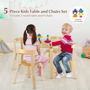 Costway 5-Piece Kids Table and Chair Set Children Wooden Activity Table 4 Curved Chairs