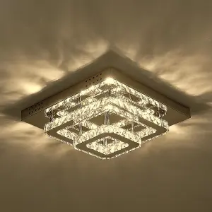 Double Layered Square  Large Size Modern Crystal Chandeliers LED Ceiling Light 40cm Dimmable