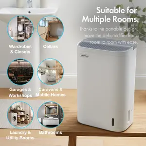 VonHaus Desiccant Dehumidifier 7L/Day, 24 Hr Timer, 3 Modes, Low Noise, for Damp/Condensation, Laundry Drying, Mould/Smell Control