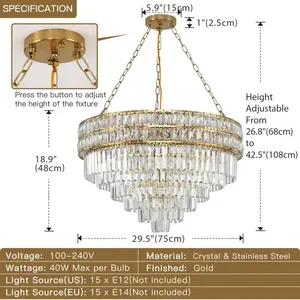 Jauregui 15 - Light Crystal Chandelier Gold