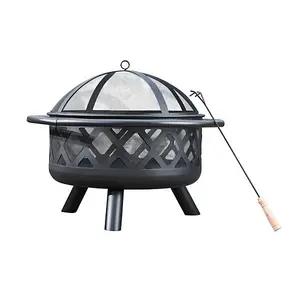 Teamson Home Outdoor Wood Burning Fire Pit, Large Round Metal Garden Heater, Log Burner, Includes Lid & Poker - 75 x 75 x 62 (cm)