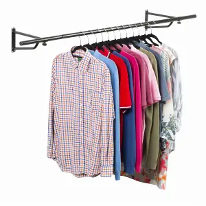 House of Home 5ft Rail Wall Mounted Garment Hanging Wardrobe Rack Storage Black