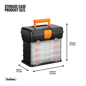 VonHaus Utility Tool Box Storage Organiser Case with 4 Drawers & Adjustable Dividers