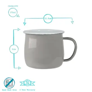 Argon Tableware - Coloured Enamel Belly Mugs - 375ml - Pack of 6 - Grey