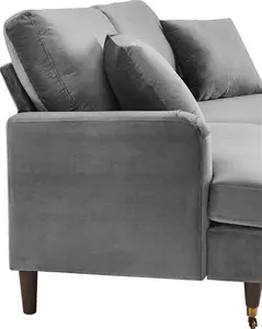 Brigette 3-Seater Grey Velvet Sofa With Antique Brass Castor Legs - Daals - Sofas