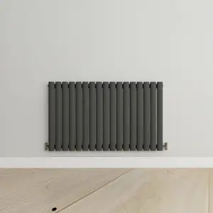 Horizontal Anthracite Single Oval Panel Radiator (H)600mm x (W)1003mm, 3522 BTU.