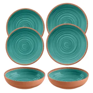 Purely Home Rustic Swirl Turquoise Melamine 6 Piece Outdoor Dinnerware Set of 2