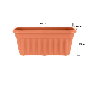 Wham 2x Vista Terracotta Plastic Planter, Large Rectangular Trough (60cm, Pack of 2)