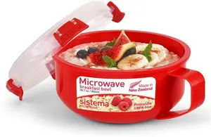 Sistema Microwave Breakfast Bowl | 850 Ml | Round Microwave Container With Steam Release Vent | BPA-Free | Red | 1 Count