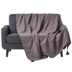 Homescapes Cotton Rajput Ribbed Sea Grey Throw, 225 x 255 cm