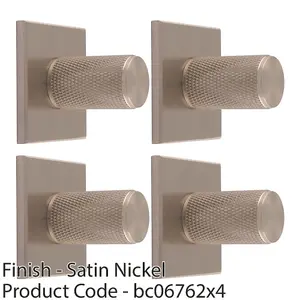 4 PACK - Knurled Cylinder Cabinet Door Knob & Matching Backplate - Satin Nickel 40 x 40mm