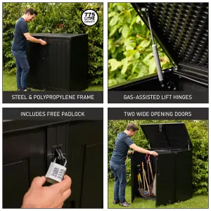 Olsen & Smith 775L Capacity Outdoor Garden Storage Box With Padlock Plastic Shed Wheelie Bin Box Cabinet