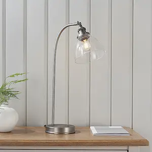 Luminosa Hansen Task Table Lamp Brushed Silver Paint, Clear Glass