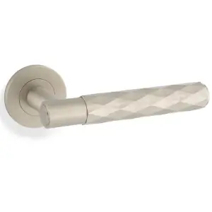 PAIR Diamond Lever On Round Rose Door Handle - Satin Nickel Concealed Screw