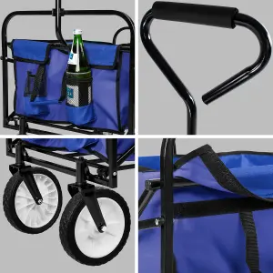 Garden Trolley - foldable with 2 mesh pockets, 80 kg load capacity - blue