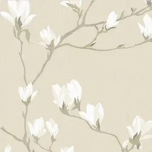 Laura Ashley Magnolia grove Neutral Floral Smooth Wallpaper