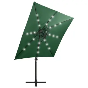 Berkfield Cantilever Umbrella with Pole and LED Lights Green 250 cm