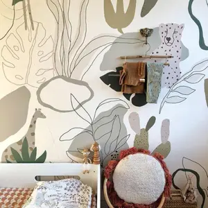 Roomblush Nursery  Safari Jungle Kids Eco 4 Lane Repeatable Wallpaper Mural 200 x 285cm, Neutral Beige