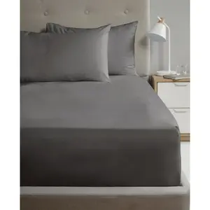 Asaru 180 Thread Count Cotton Blend Percale Fitted Sheet Black / Double (4'6)