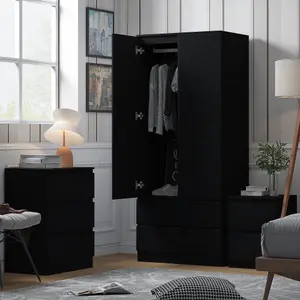 Matt Black 2 Door 2 Drawer Combination Wardrobe