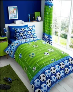 GC GAVENO CAVAILIA Kids Printed Goal Blue Single Reversible Football Printed Duvet Cover With Matching Pillowcase Bedding Set