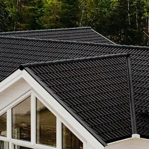 Half Round Tiles on Eaves,Galvanised Zinc Coated Asphalt Roof Shingle,Black, Set of 10