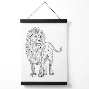 Line Art Lion Geometric Animal Medium Poster with Black Hanger