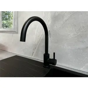 Liquida W06BL Swan Neck Swivel Spout Single Lever Monobloc Black Kitchen Tap