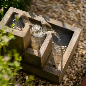 Primrose Solar Tiered Coba Square Cascading Water Feature With Battery Backup and Lights 37cm