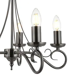 Luminosa Trafford 5 Light Multi Arm Ceiling Pendant Candle Antique Silver, E14