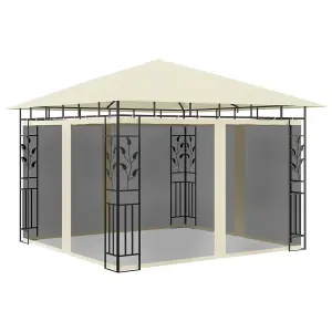 Berkfield Gazebo with Mosquito Net&LED String Lights 3x3x2.73 m Cream