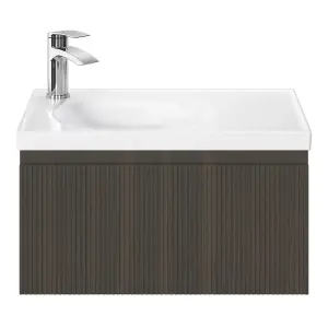 GoodHome Kentia Ribbed effect Walnut Veneer Wall-mounted Bathroom Cabinet (H) 300mm (W) 600mm