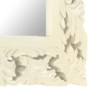 Berkfield Hand Carved Mirror White 50x50 cm Solid Mango Wood