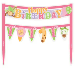 Unique Party Safari 1st Birthday Cake Topper Pink (One Size)