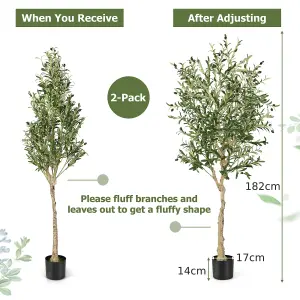 Costway 6FT Artificial Olive Tree 182cm Tall Faux Olive Plants Potted Olive Silk Tree