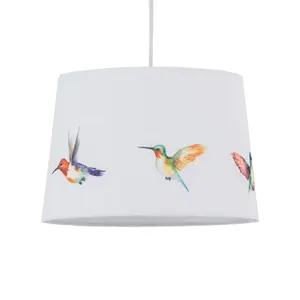 First Choice Lighting Set of 2 Hummingbird Bird Print Linen Easy Fit 28cm Pendant or Table Lamp Shades