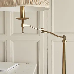 Luminosa Stanford 1 Light Swing Arm Floor Lamp Antique Brass with Beige Shade, E27