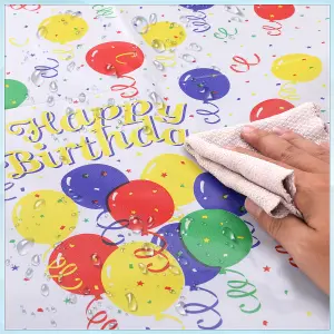 White Plastic Tablecloth, Multicolour Polka Dot Printed Waterproof Table Cover - 54"x108"