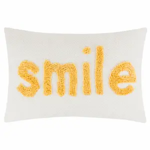 furn. Yellow Tufted Smile Indoor Cushion (L)30cm x (W)50cm