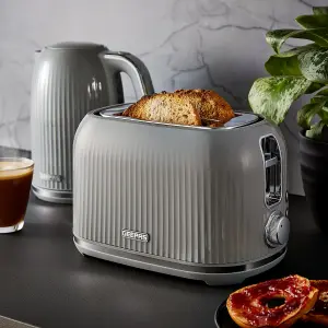 Geepas 2 Slice Bread Toaster & 1.7L Cordless Electric Kettle Combo Set 1750W Toastie Machine & 3000W Kettle, Grey