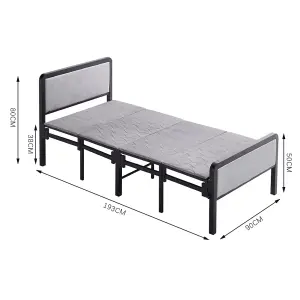 Grey Metal Steel Construction No-Assembly One-Piece Design Foldable Bed