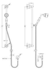 Traditional Concealed Triple Valve with Square Back Plate Shower Set with Slide Rail Kit, Arm & Head- Chrome - Balterley